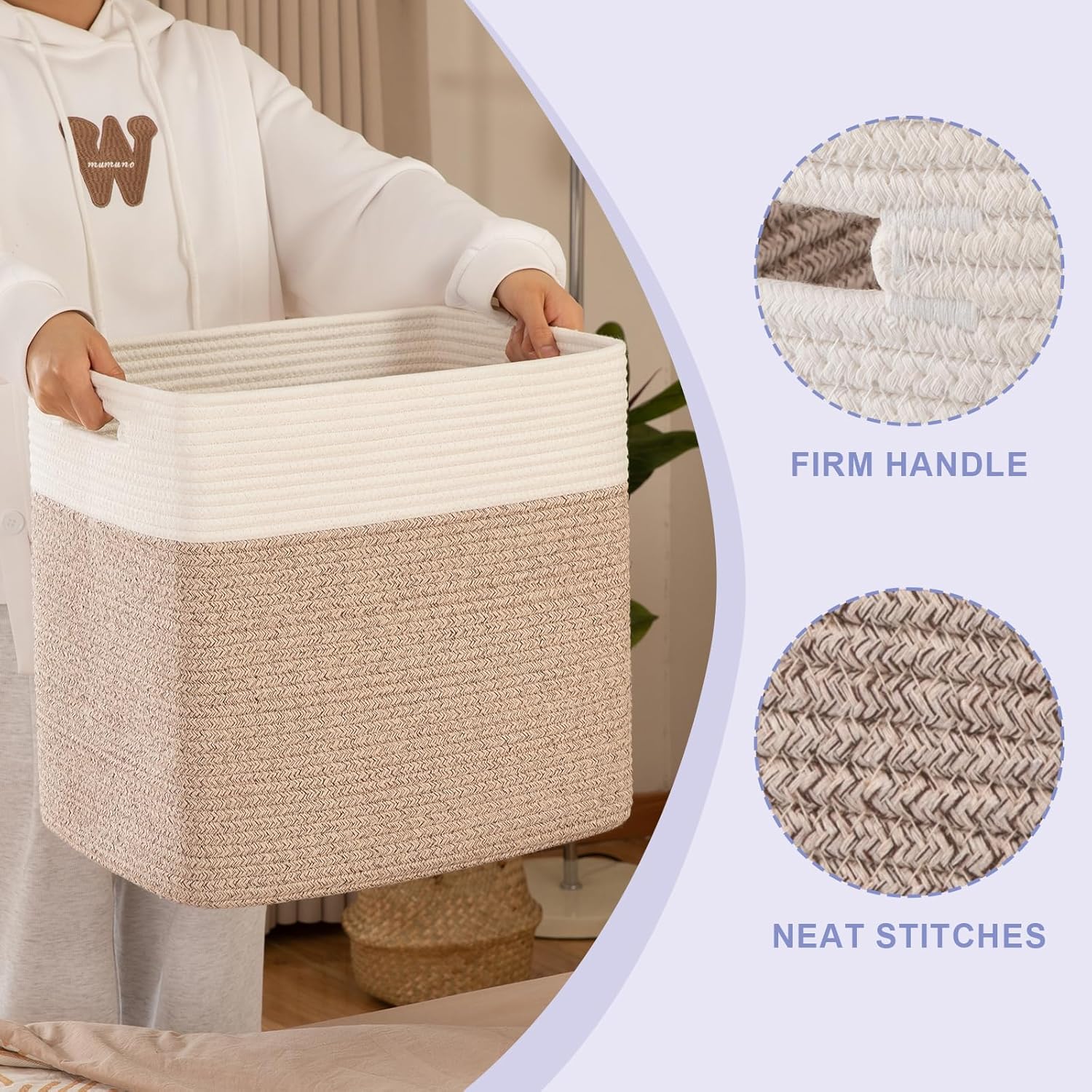 OIAHOMY Storage Baskets - Large Collapsible Storage Bins for Living Room | 16.5 x 13 x 15 Inches - Pack of 2 - Brown