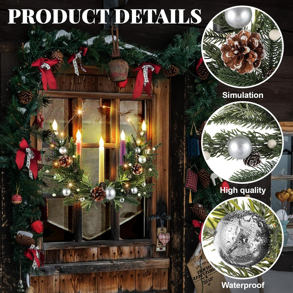 Suncalla Advent Wreath Set - 5 Flameless Candles with Timer Remote & LED String Lights | 20-Inch Pine Cone Decor