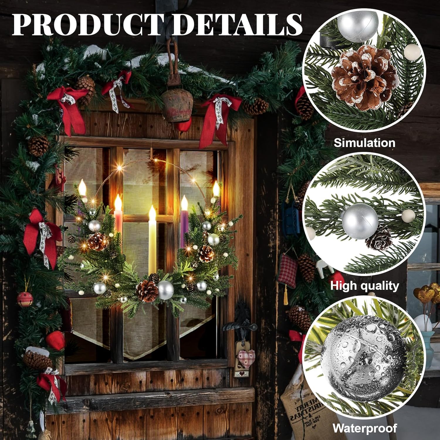 Suncalla Advent Wreath Set - 5 Flameless Candles with Timer Remote & LED String Lights | 20-Inch Pine Cone Decor