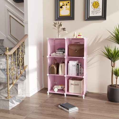 AWTATOS Cube Storage Organizer - Portable DIY Closet Shelves for Kids | Stackable 6-Cube Design in Pink