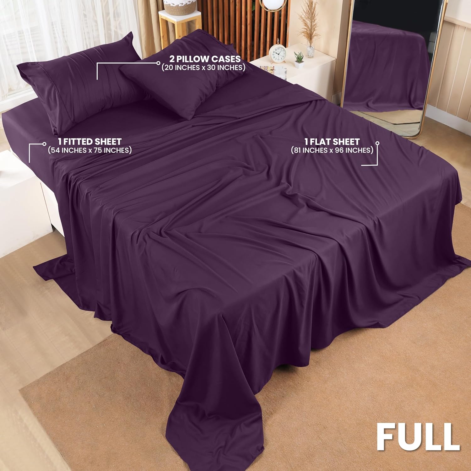 Utopia Bedding Full Sheet Set - Soft Microfiber 4-Piece Bed Sheets for Full Size Bed | Dark Purple