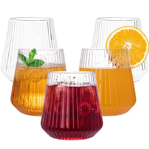N9R 24 Count Plastic Wine Glasses Disposable 12oz - Elegant Origami Ripple Design, Shatterproof & Disposable for Whiskey, Cocktail, Champagne, Parties, Weddings, Events
