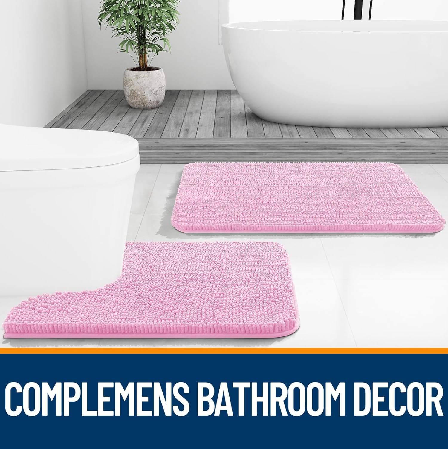OLANLY Bathroom Runner Rugs - Extra Soft Chenille Bath Mats | Quick-Dry, Machine Washable, 59x24, Pink