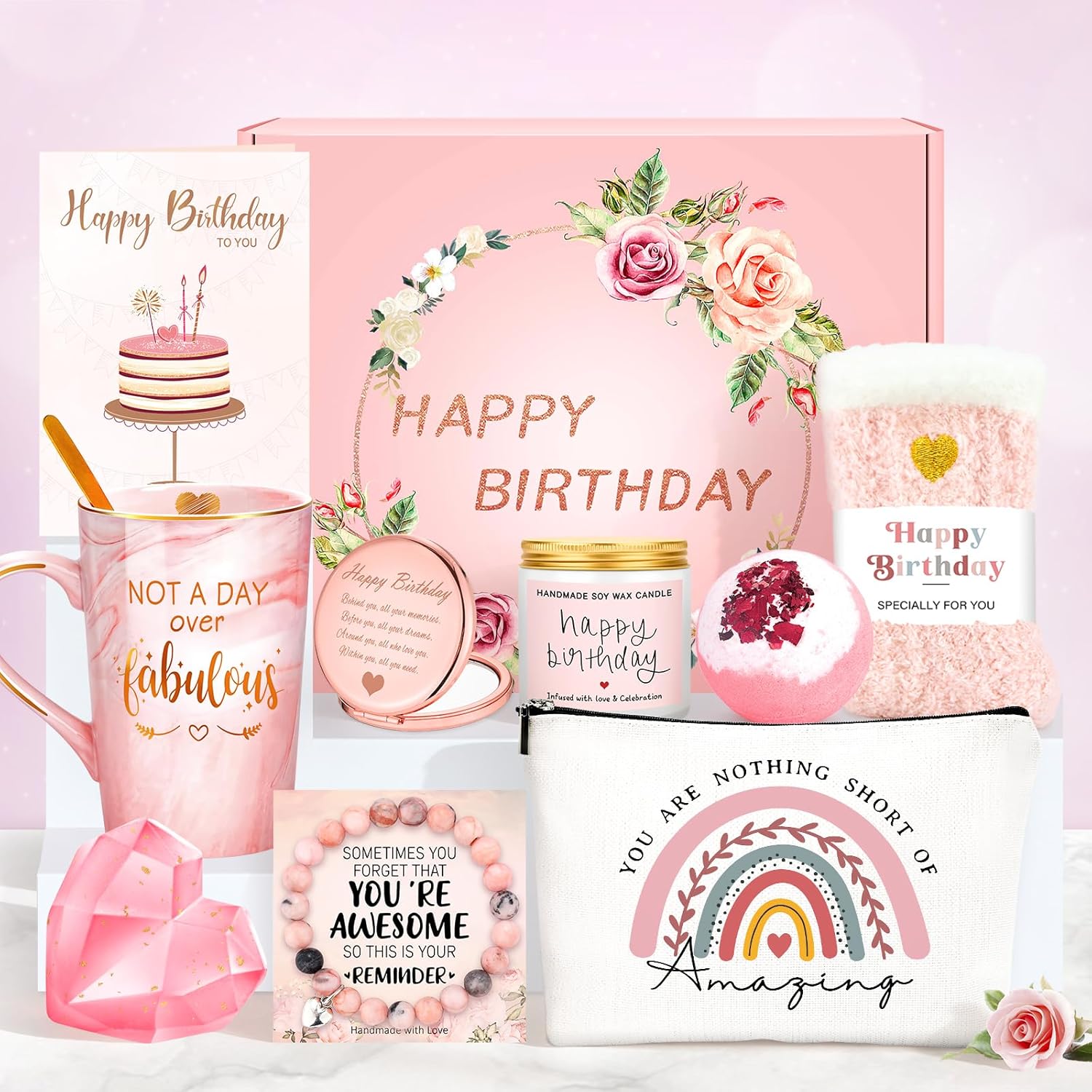 Regine Switzerland Birthday Gift Basket - Unique Pink Mug & Treats Set for Women | Perfect for Friends, Mom, Sister, & More