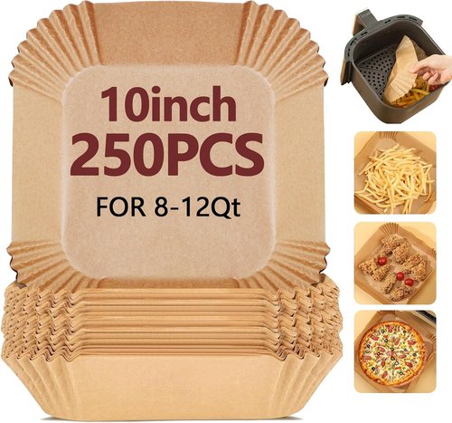 10 Inch Air Fryer Liners by [Brand Name] - 250PCS Heat Resistant Non-Stick Parchment Paper | Unbleached for Baking & Roasting