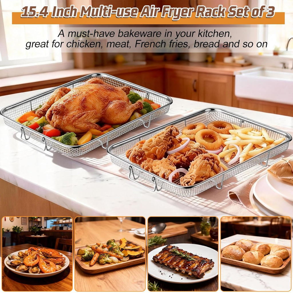 P&P CHEF Air Fryer Basket Set - 15.4 Inch Stainless Steel Racks for Baking & Roasting | Non-Toxic & Dishwasher Safe