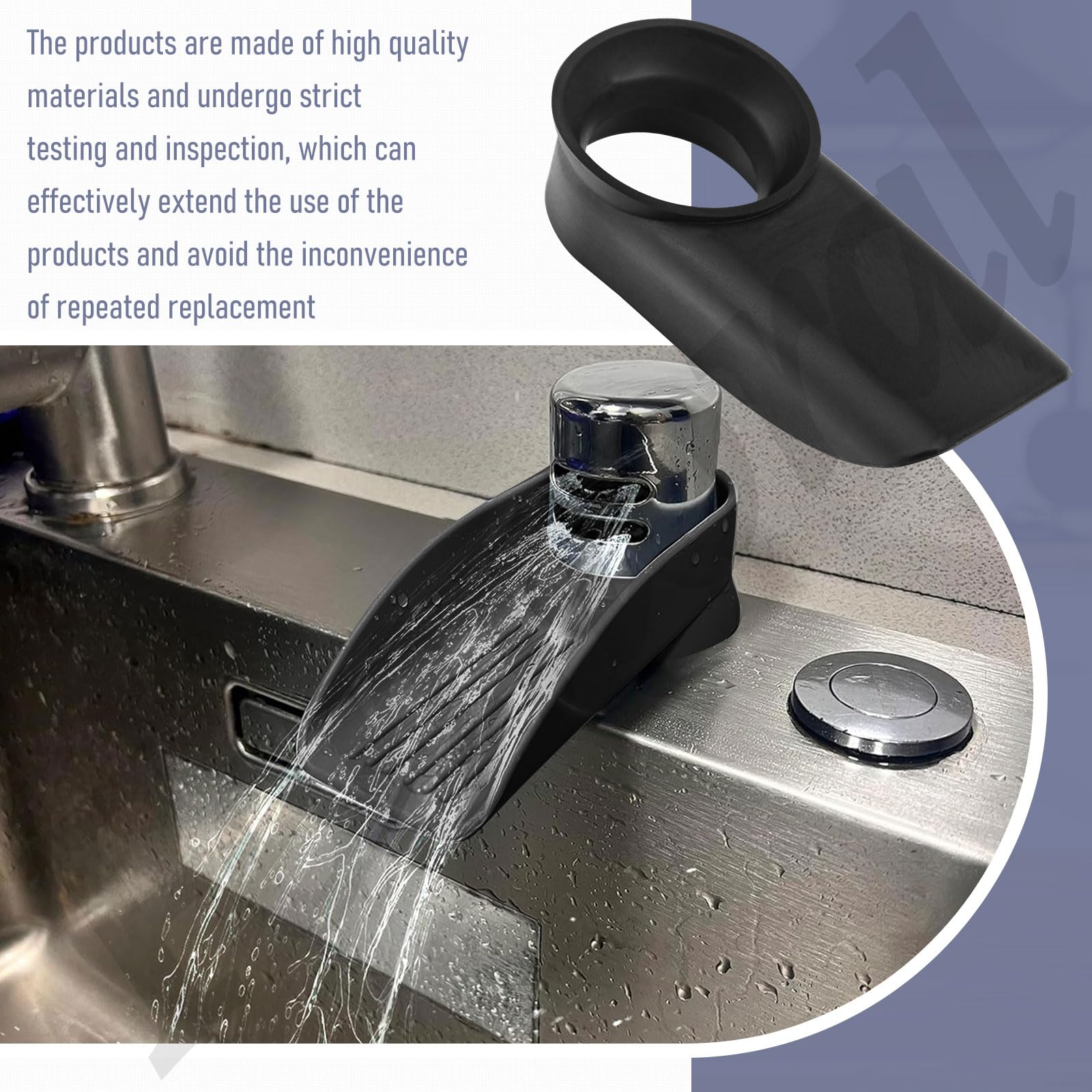 Air Gap Cover Water Ramp Silicone Splash Guard (Black), 4° Overflow Spout Extender, The Silicone Splash Guard Prevents Water From Splashing Around
