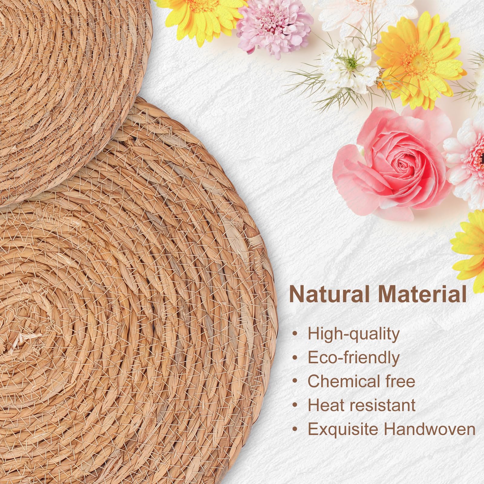 10 Pack 13 in Round Woven Placemats Plate Chargers,Rattan Wicker Table Mats Jute Braided Chargers for Dinner Plates，Boho Farmhouse Rustic Woven Place Mats for Dining Table Decor