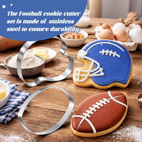 Teenyyou 2 Pcs 7.56 Inch Large Football Cookie Cutter Football Helmet Shaped Baking Cookie Cutters Stainless Steel Oversized for Sports Themed Party