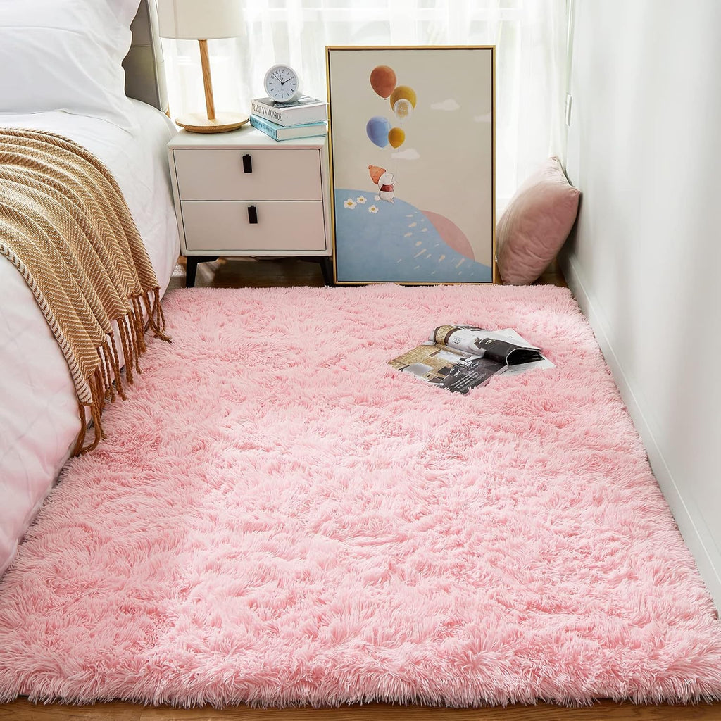 Ophanie 3x5 Pink Rug - Non-Slip Preppy Dorm Area Rug for Bedroom & Living Room Decor