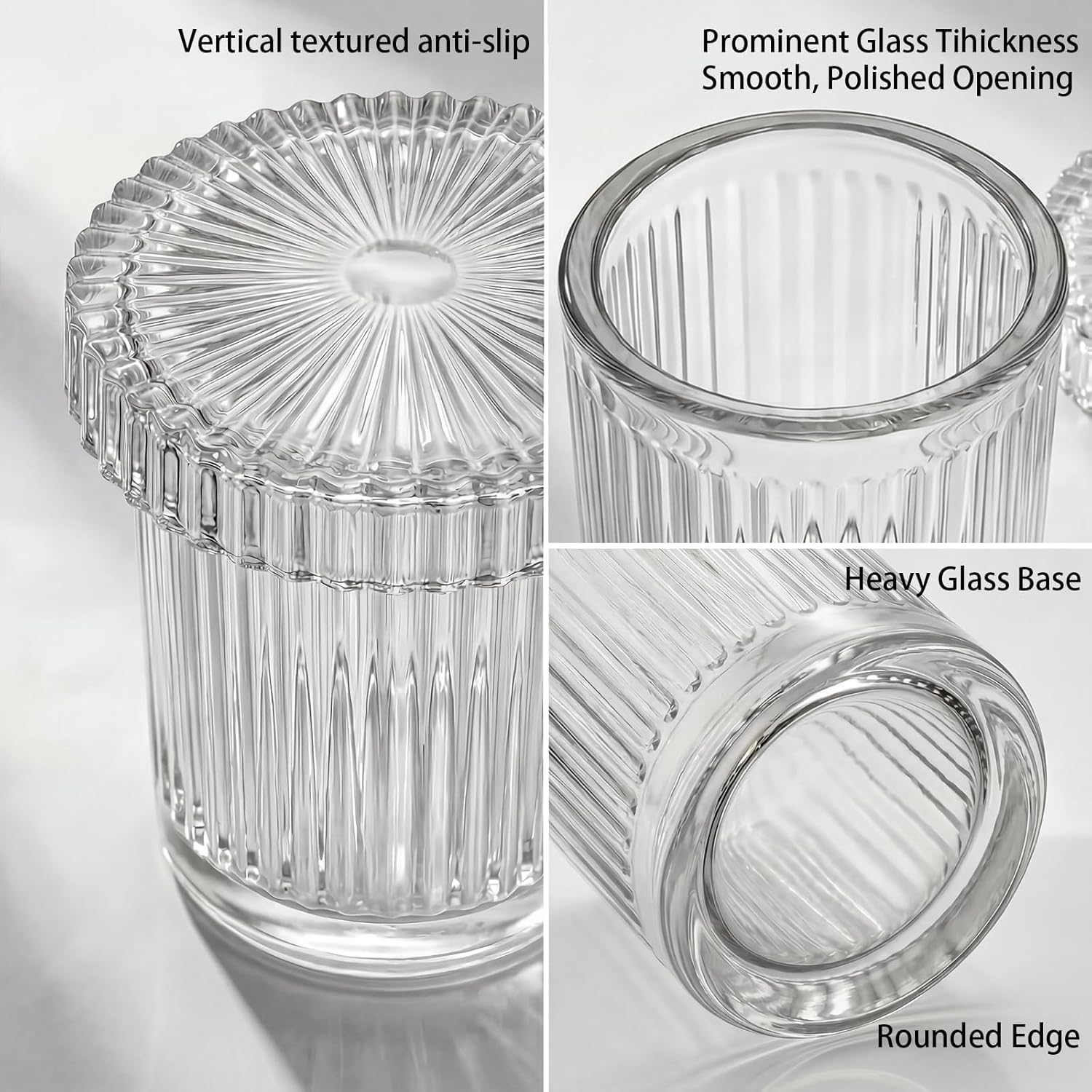 Rejomiik Glass Qtip Holder Dispenser - 2 Pack Apothecary Jars with Lids for Cotton Swabs & Makeup Storage
