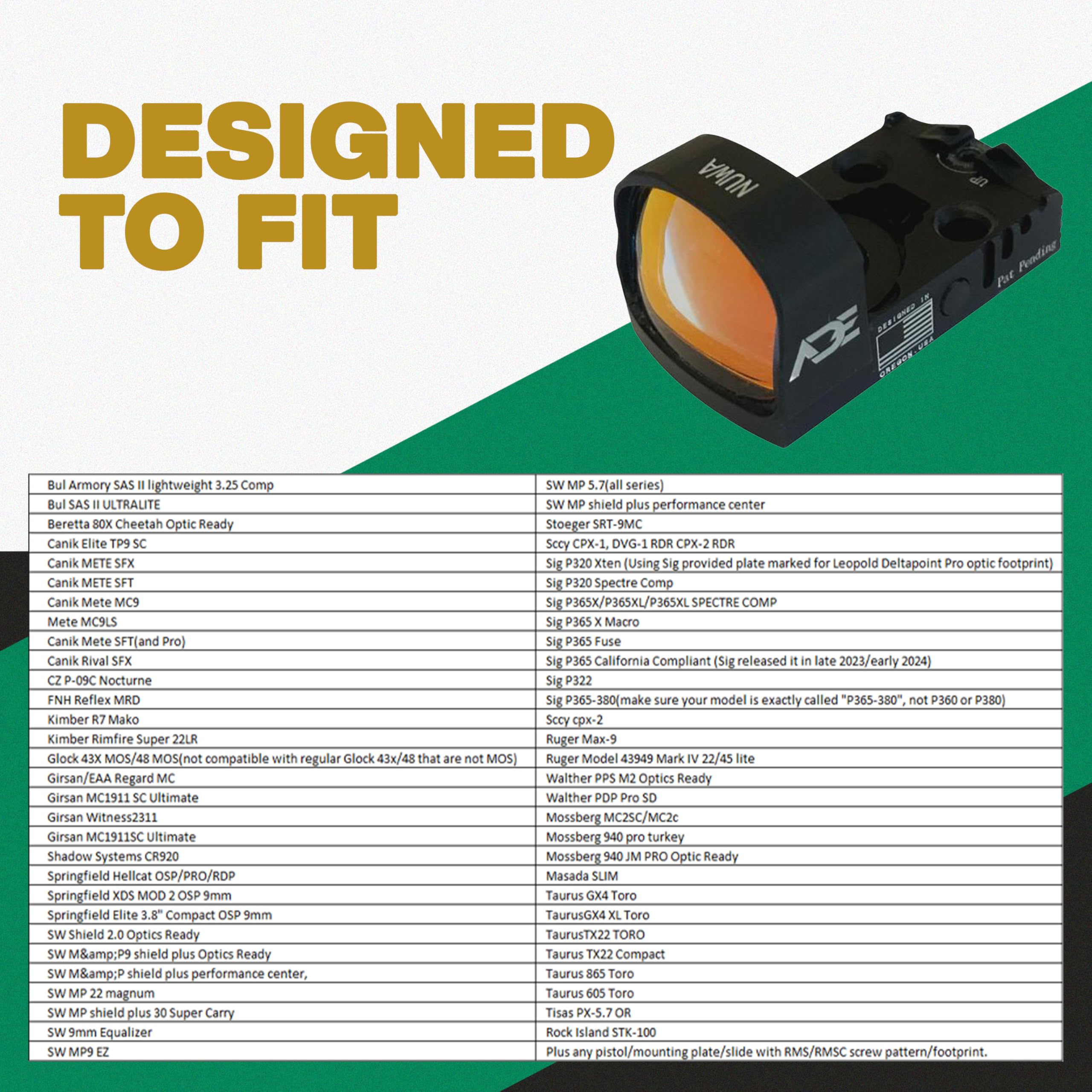 Ade Advanced Optics NUWA Red Dot Sight – Compact Reflex Optic with 2 MOA Dot, RMS/RMSC Footprint – Fits Canik TP9 Elite SC, Sig Sauer P365XL, Ruger Max-9, Springfield Hellcat OSP/PRO - S/N: RD3-021