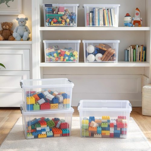 Citylife 7.8 QT Small Storage Bins - Stackable Plastic Containers with Lids | Clear White, 6-Pack