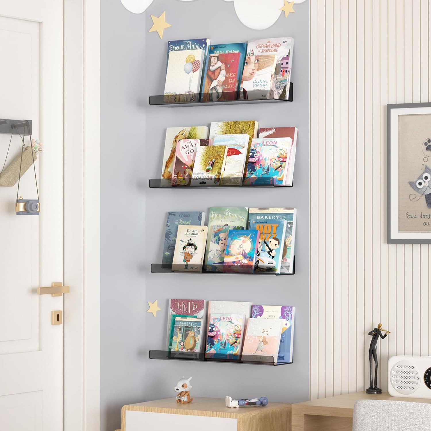 Upsimples Acrylic Wall Shelves - 15" Floating Display Shelf & Perfume Organizer | Clear Black, 4 Pack