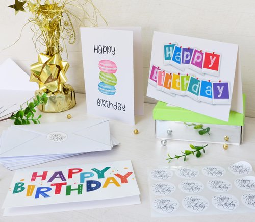120 Happy Birthday Cards Bulk, Blank Inside with Envelopes and Stickers, 10 Unique Design Notes for Office, Business, Employees and Personal 4x6 Inch
