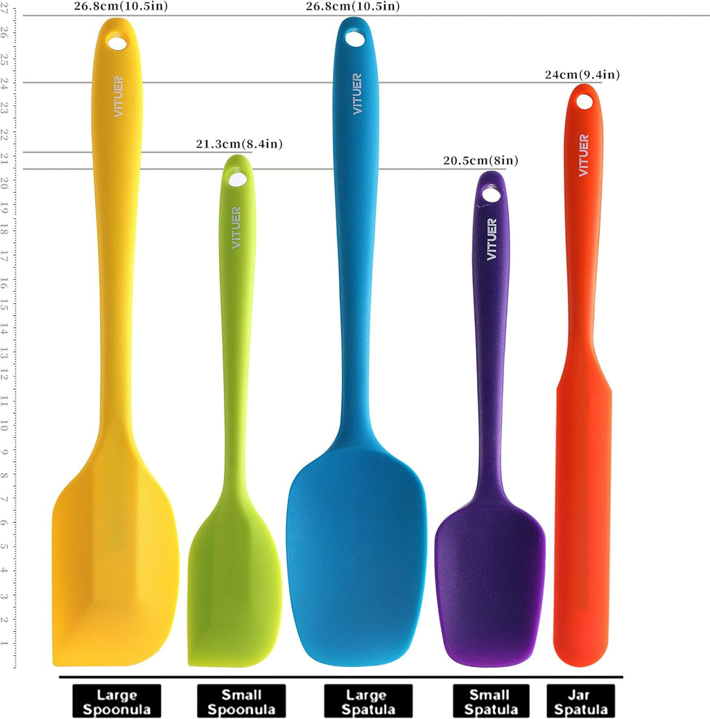 VITUER Silicone Rubber Spatula Set - 5PCS Food Grade, BPA-Free, Heat Resistant & Dishwasher Safe