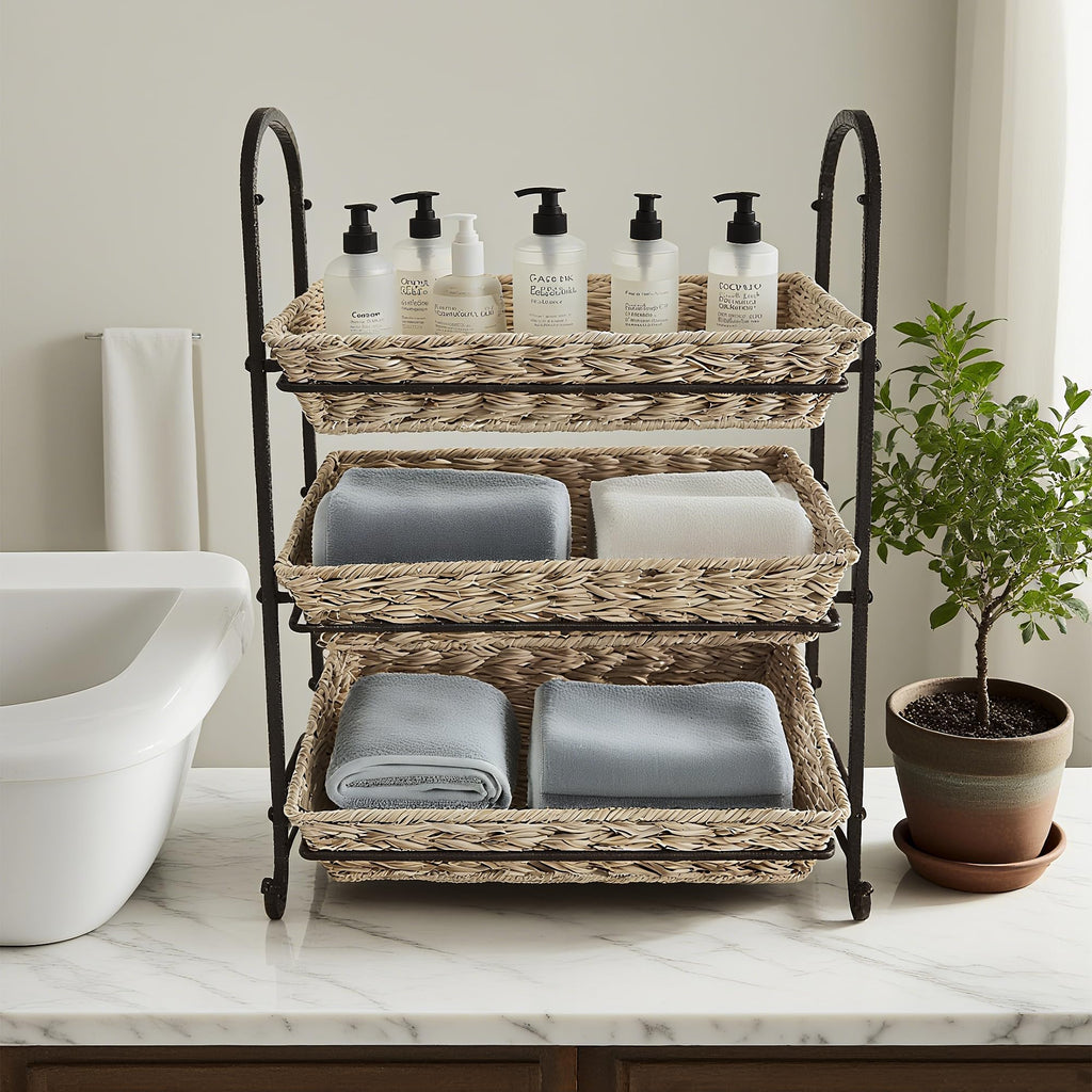 Lihou PapaQ Stackable Candy Display Rack with Rattan |Stackable Candy Organizer|Multi-Function Snack Rack&Shelf for Chips |Perfect Display Solution for Stores (Brown, Large)