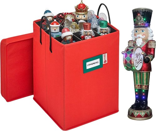 Christmas Nutcracker Storage Box | Collectible Organizer for 9-16" Tall Nutcrackers & Ornaments - Adjustable Dividers