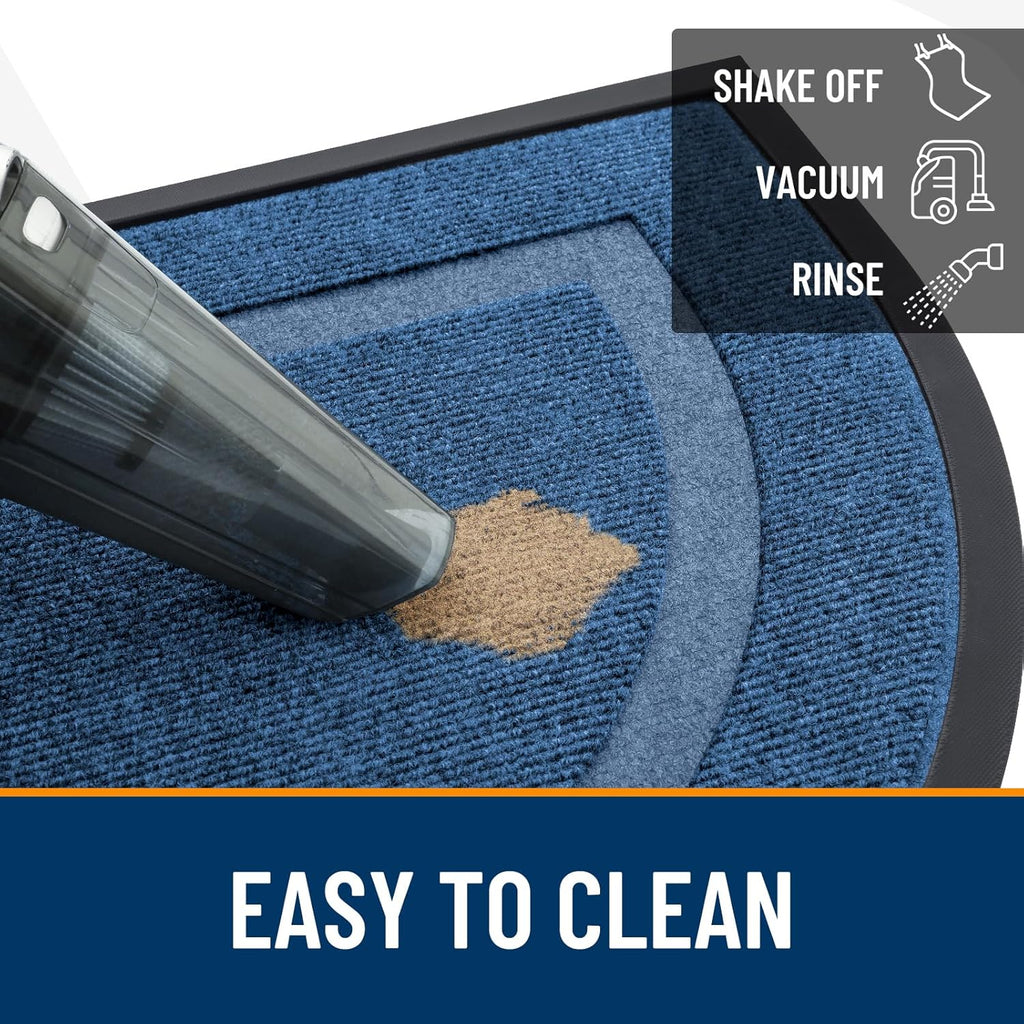 OLANLY Half Circle Door Mat - Waterproof All-Season Doormat for Indoor/Outdoor Use | 29.5x17, Light Blue