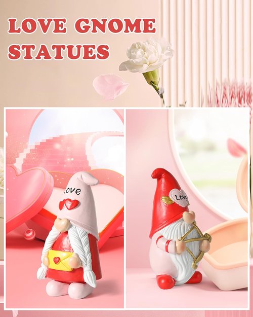 iStatue Valentine Gnomes - Adorable Set of 2 Resin Statues with Heart-Shaped Love & Cupid's Arrow | Perfect Valentine's Day Decor & Gifts