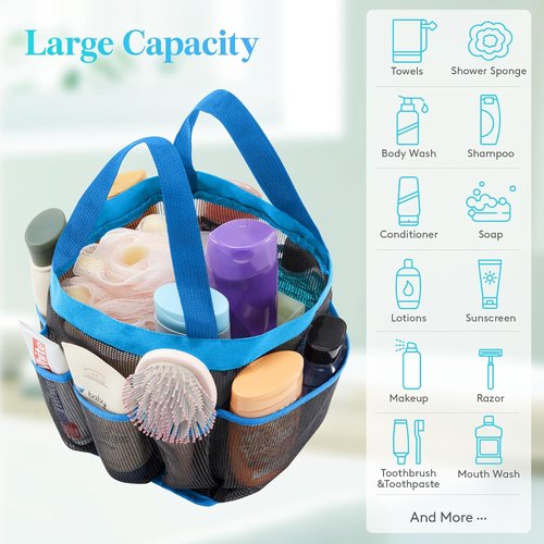 Lifewit Portable Mesh Shower Caddy - 7 Pocket Quick Dry Organizer for Dorm, Beach & Travel - Blue