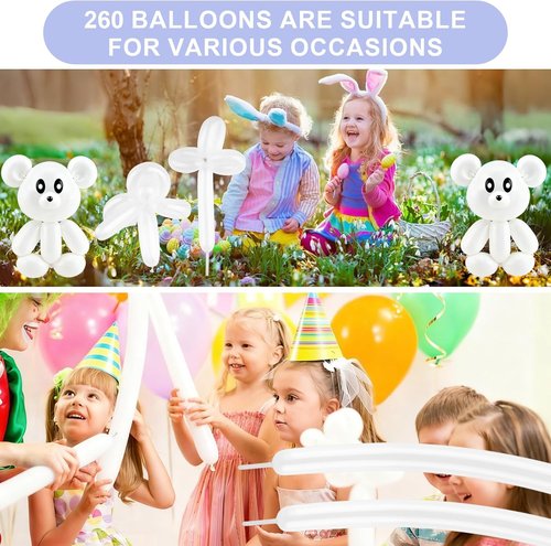 260 Premium Long Skinny Latex Balloons by [Brand Name] - 100 PCS White for Twisting & Party Decor