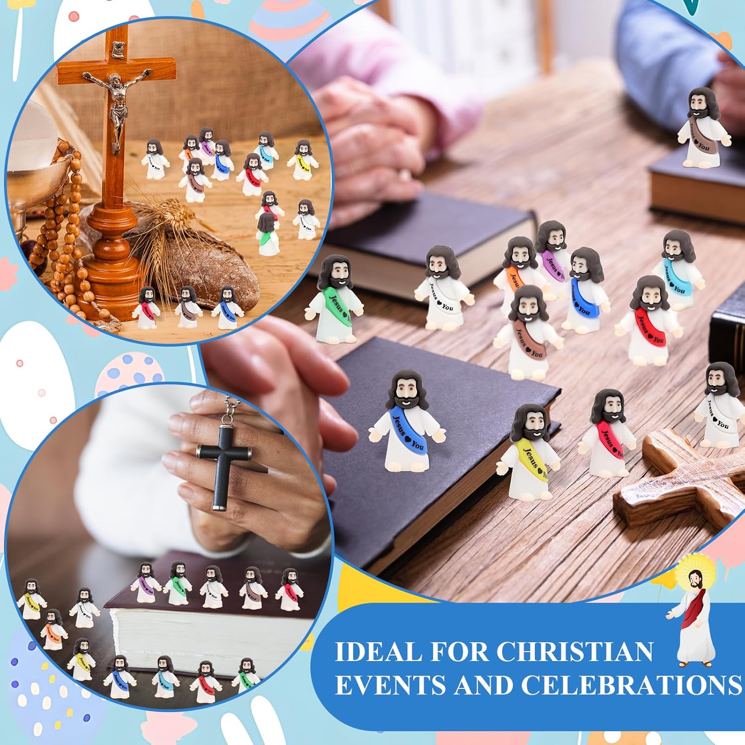 Owurha Jesus Love You Mini Figures - 300 Pcs Tiny Religious Figurines for Parties, Baptism Gifts & Easter