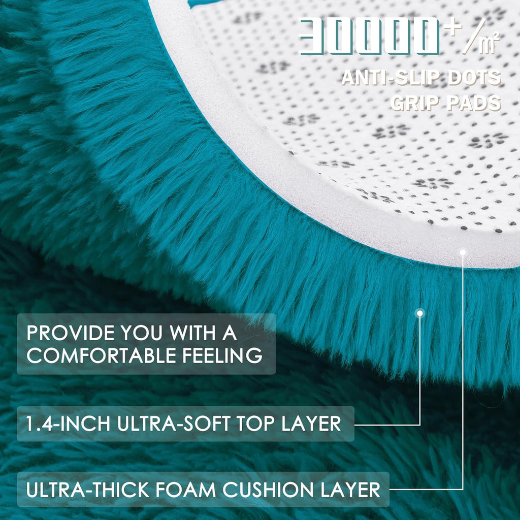 OLANLY Teal Round Area Rug - Soft, Fluffy, Machine Washable 5 ft Circle Carpet for Bedroom & Living Room