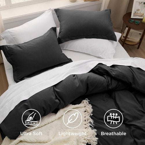 Bedsure Black Duvet Cover Set - Extra Soft King Size Bedding, 3 Pieces with Zipper Closure, 104x90 Inches