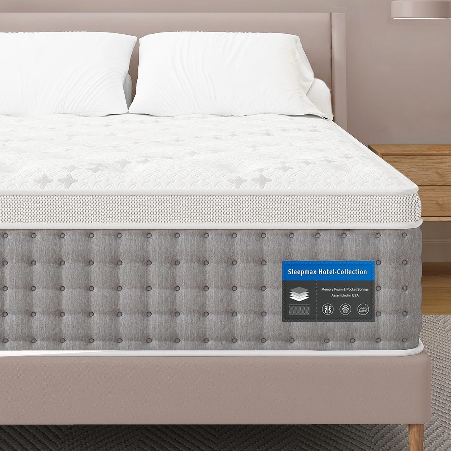 Sleepmax Queen Mattress - 14 Inch Hotel-Collection Hybrid for Pain Relief & Cooling Gel | CertiPUR-US, 365-Night Trial