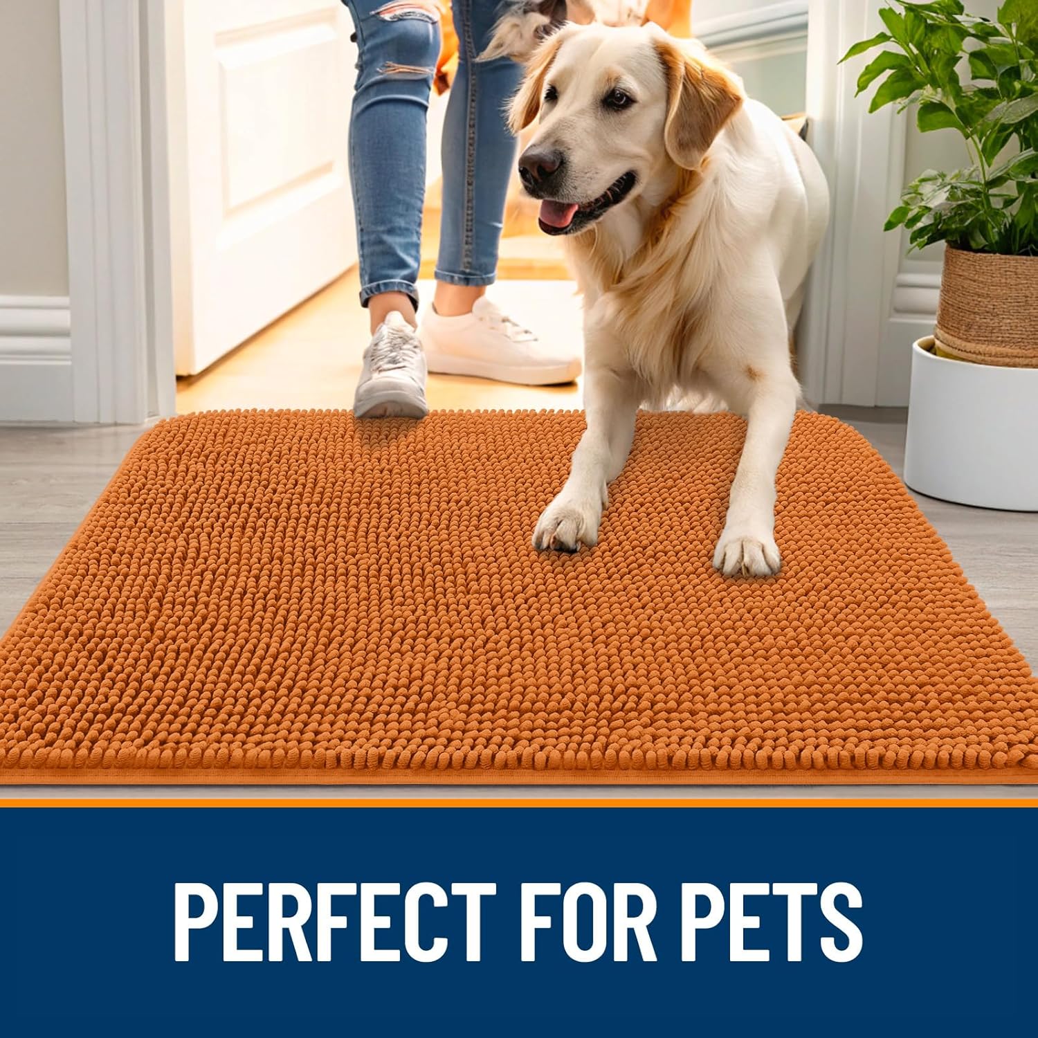 OLANLY Dog Door Mat - Absorbent Non-Slip Chenille Mat for Muddy Paws | 50x30 Inches, Quick Dry Clay Color