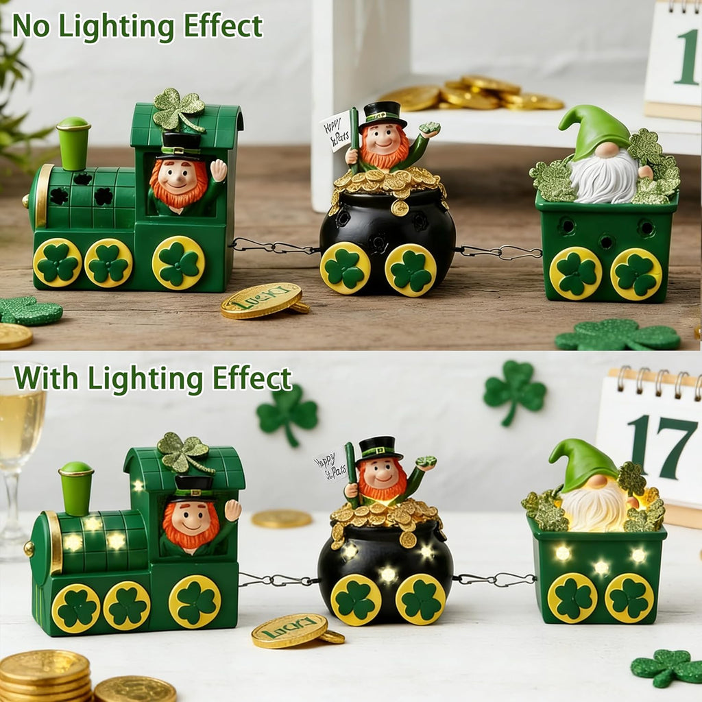 St. Patrick's Day Decorations - Lighted Leprechaun Train Centerpiece for Home & Dining Room