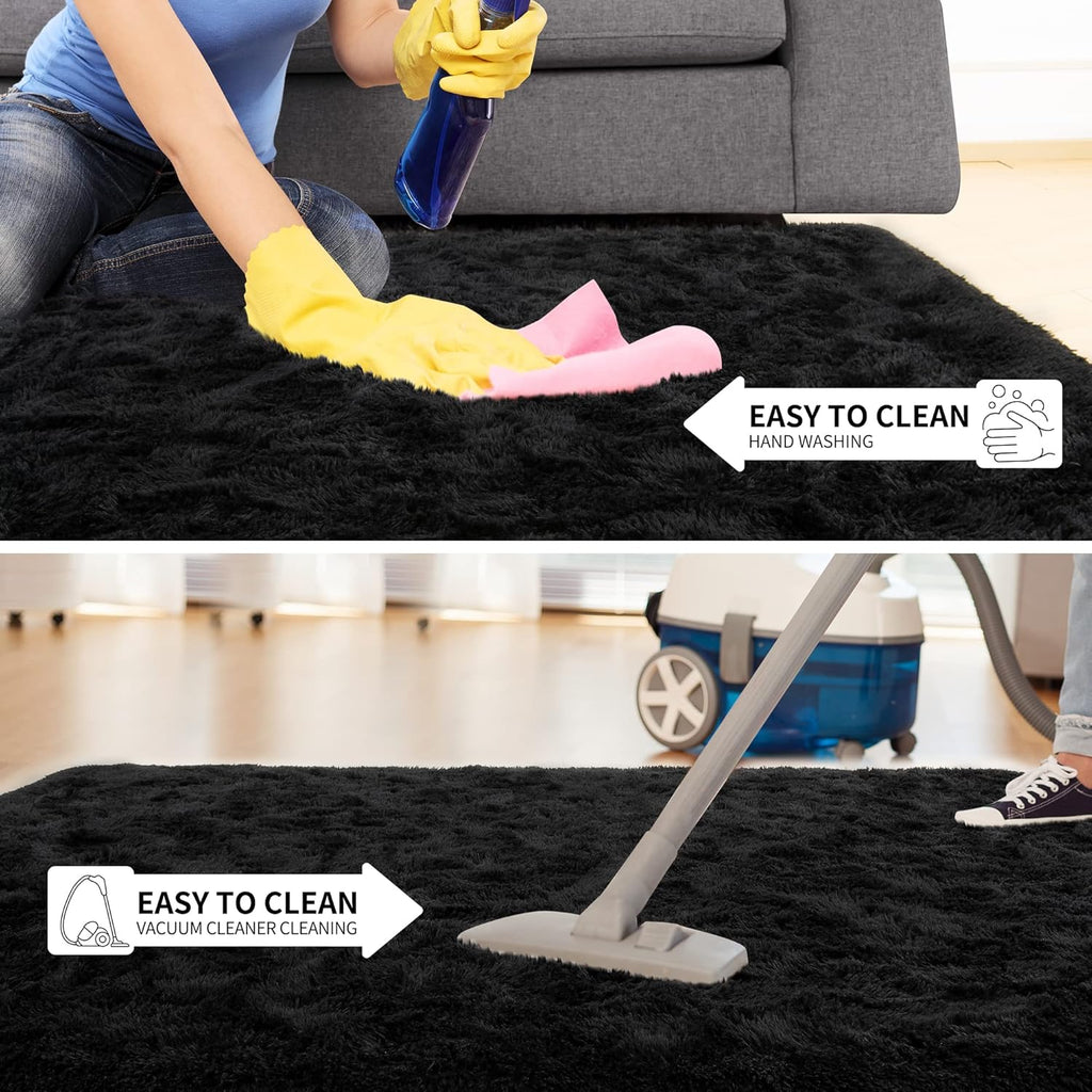 Tepook Super Soft Fluffy Rug - Modern Shaggy Fuzzy Carpet for Bedroom & Nursery | Black, 4 x 6 Feet