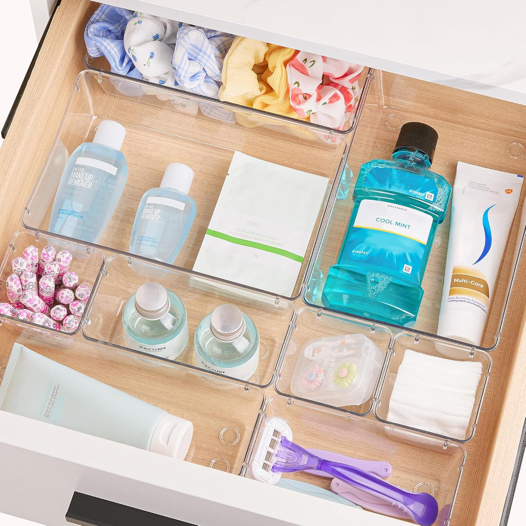 Vtopmart Clear Plastic Drawer Organizers Set - 25 PCS with 8 Drawer Dividers for Clothes Storage