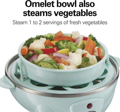 Hamilton Beach 3-in-1 Electric Egg Cooker - Hard Boiled, Poached & Omelet Maker, Holds 7 Eggs, Mint