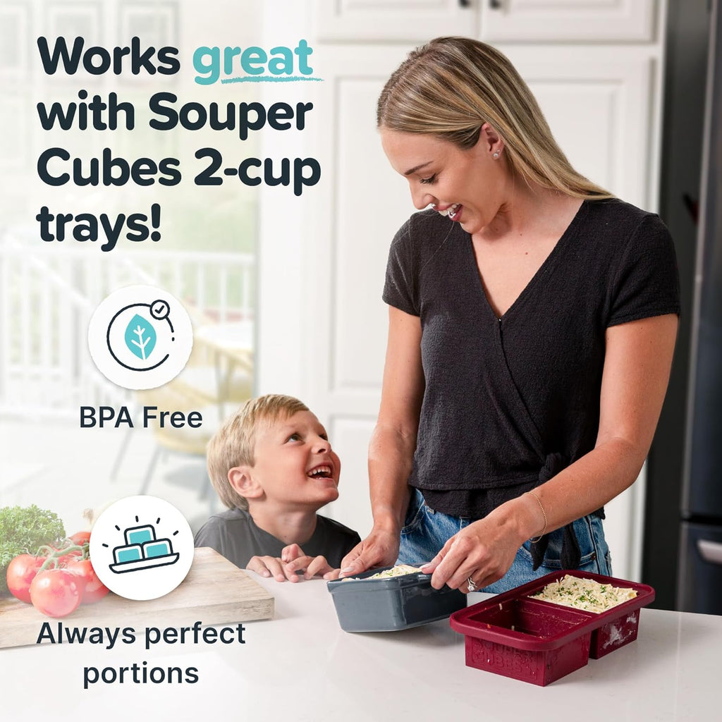 Souper Cubes Stoneware | Premium 5" x 5" Mini Baking Dishes with Silicone Covers - Set of 2, Charcoal