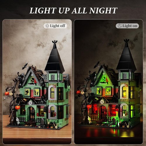 iATOM Haunted House Building Set - Halloween Mansion with Lights | Spooky Architecture for Adults, Gift Idea