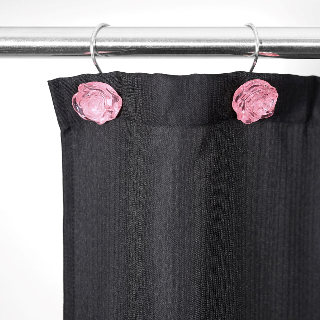Pink Flower Shower Curtain Hooks: 12 Pcs Blush Crystal Ice Textured Decorative Rings for Floral Rose Leaf Plant Spring Shower Curtain - Cute Rustproof Hangers for Girls Bathroom & Valentines Day Decor