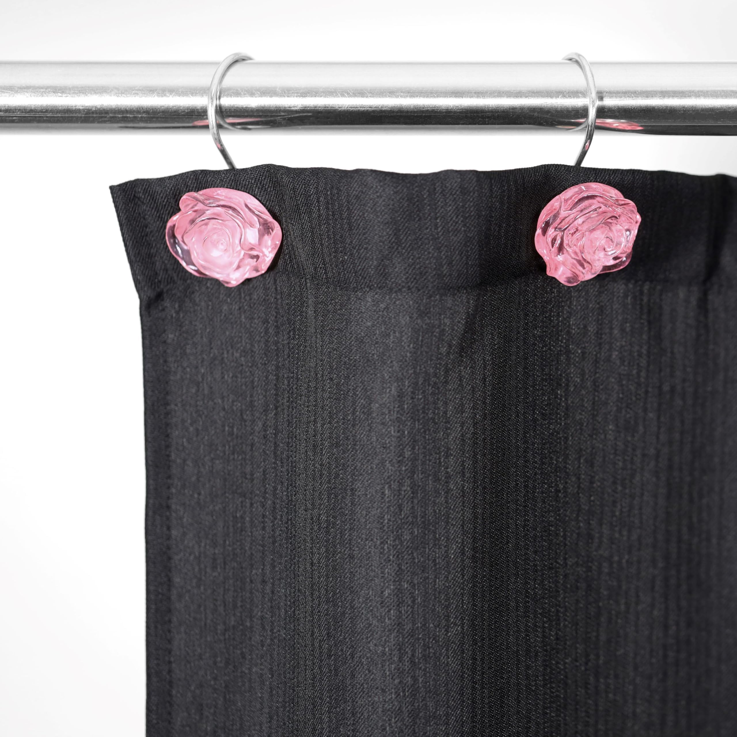 Pink Flower Shower Curtain Hooks: 12 Pcs Blush Crystal Ice Textured Decorative Rings for Floral Rose Leaf Plant Spring Shower Curtain - Cute Rustproof Hangers for Girls Bathroom & Valentines Day Decor