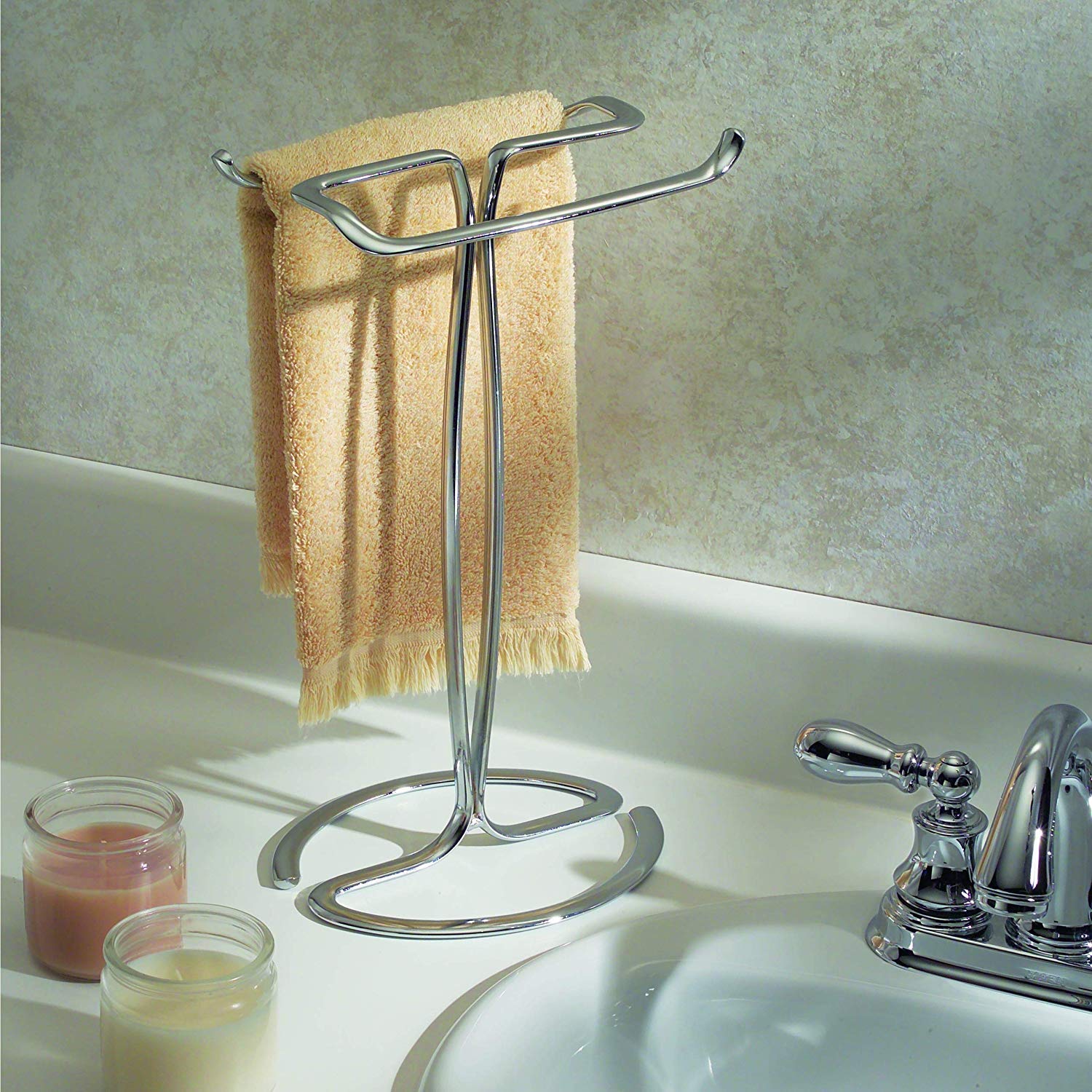 iDesign Metal Hand Towel Rack, The Axis Collection – Holds 2 Hand Towels, 7.75” x 6.25” x 13.5”, Chrome