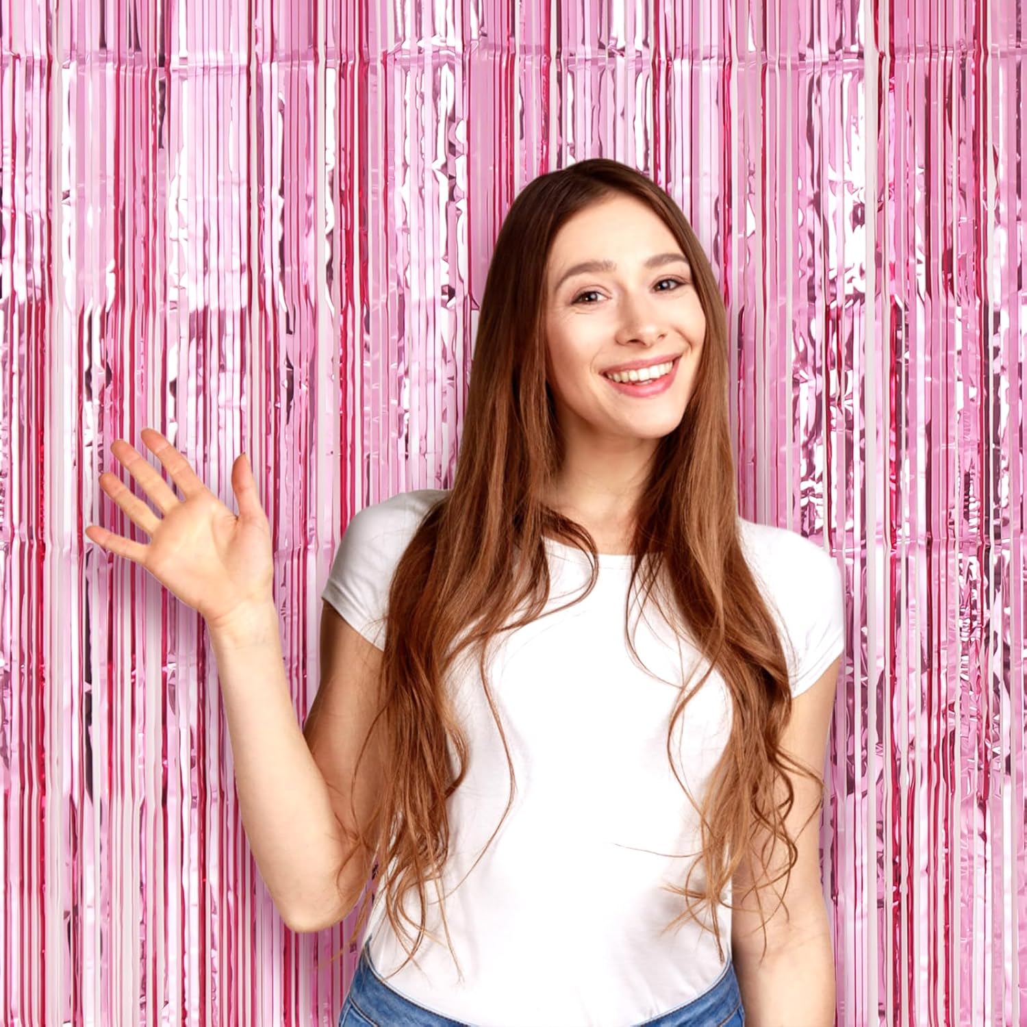 Voircoloria Light Pink Foil Fringe Backdrop Curtains - 3 Pack | Perfect for Birthday, Graduation, Baby Shower & Disco Parties
