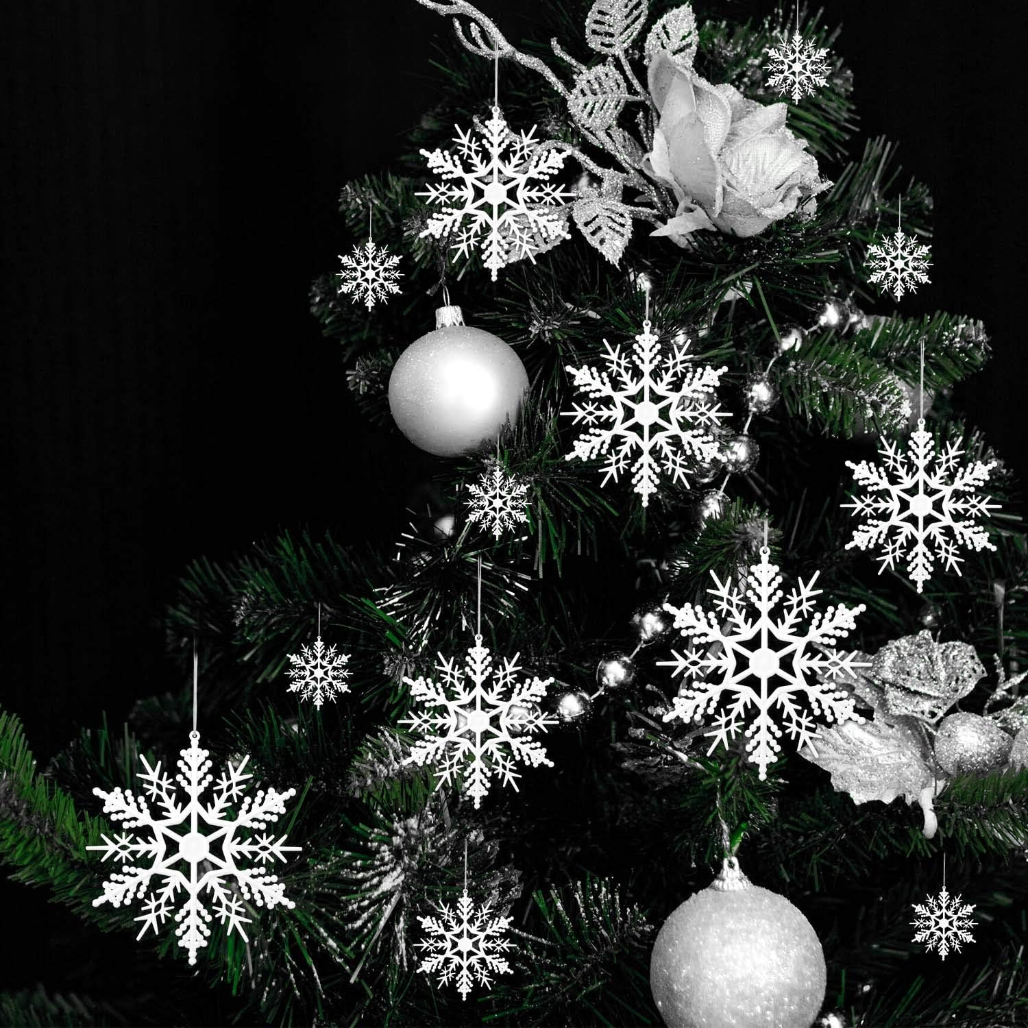 Tmflexe White Snowflake Ornaments - 110 Pieces for DIY Christmas Decorations | Assorted Sizes