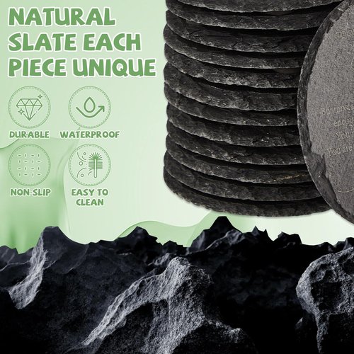 50 Packs Wedding Favors for Guests Slate Coasters Bulk Wedding Party Guest Gifts Black Stone Coaster with Thank You Tags and Organza Bags Newlyweds Bridal Shower Party Supplies Guests Souvenirs