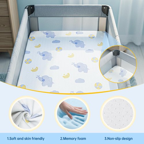 WEVFGHI Pack and Play Mattress Pad, 38"x26" Dual Sided Soft & Firm Memory Foam Pack N Play Mattresses, Breathable Baby Mattress for Pack N Play Mattress with Non-Slip Bottom Washable Cover