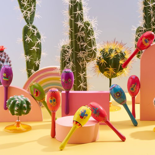 JOYIN 9 Pcs Fiesta Wooden Maracas 9 Designs Noisemaker for Cinco De Mayo Party Favors, Mexican Musical Fun, Carnivals, Taco Tuesday Event, Mexican Decorations, Luau Party