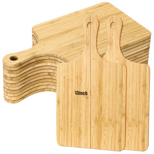 Zubebe 12 Pcs Bulk Wood Cutting Board with Handle Cutting Board for Laser Engraving, 13" x 7" Bamboo Serving Trays Charcuterie Trays for Customized Wedding Housewarming Mom Christmas Gift Party Favor