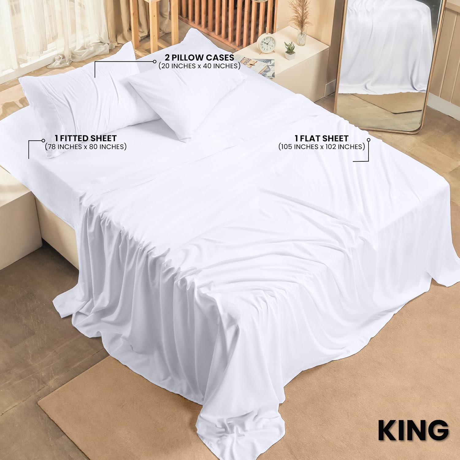 Utopia Bedding King Bed Sheets Set - Soft Brushed Microfiber | Fade & Shrinkage Resistant - Easy Care (White)