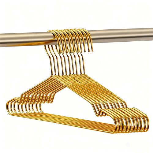 Gold Hangers for Clothes, Ultra Thin Metal Clothes Hangers Heavy Duty Coat Hanger for Dress Skirts Pants Bra Underwears, Space Saving Wire Suit Hangars Closet Organizer Dorm Room Essentials, 10 Pack