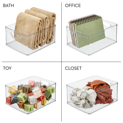iDesign Plastic Stackable Kitchen Cabinet Storage Bin with Handles - Clear Pantry Organizer