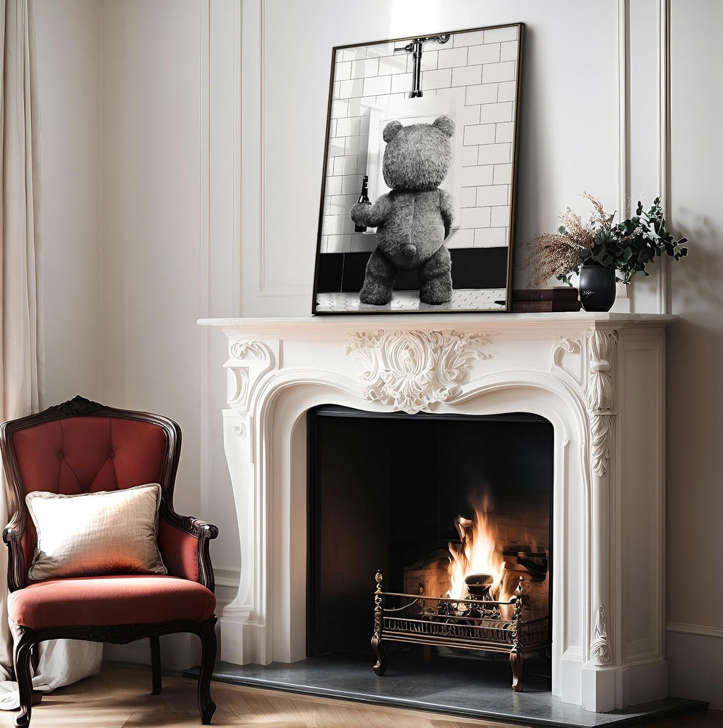 Poster Master Funny Teddy Bear Print - Humorous Black & White Wall Art for Bathroom, Nursery | 8x10 Unframed